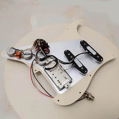 Vintage Cream Guitar HSS Strat Style Loaded Prewired Pickguard, MultiFunction Wiring image 5