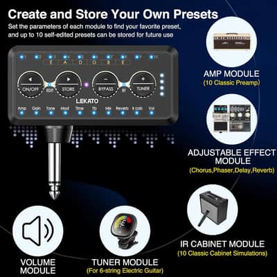 Guitar Headphone Amplifier Rechargeable Guitar Headphone Amp with Multi Effects - Amp Models, IR Loading, Tuner, Portable Bass Guitar Headphone Amplifier Delay Reverb Chorus Overdrive image 4