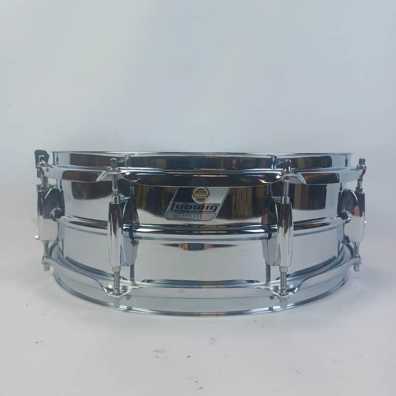 Ludwig Steel Rocker 8Lug Snare Drum 80s 5x14"Vintage Chrome Black/White #A404231 image 1