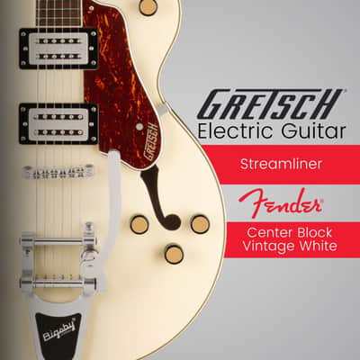 Gretsch G2622T Streamliner Center Block Double-Cut Electric Guitar with Bigsby, Laurel Fingerboard (Vintage White) Bundle with Gretsch G2622T Tweed Hard Case image 2