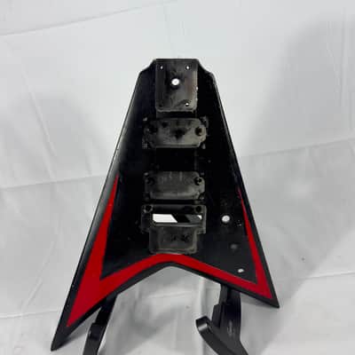 Unbranded RR Rhoads Style Electric Guitar Body 2000s - Custom Painted Black W/ Red Stripe image 1