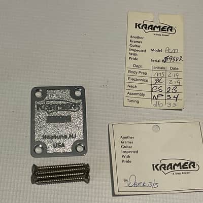 1986 Kramer USA Pacer Guitar Chrome E Series Neptune, NJ Neckplate w/ Hang Tags