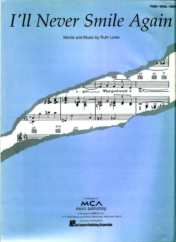 I'll Never Smile Again words and music by Ruth Lowe vintage Piano-Vocal-Guitar music sheet image 1