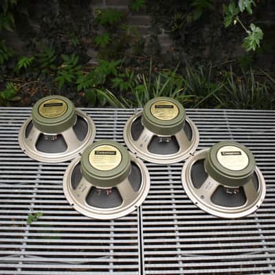 Quad of original Pre Rola Celestion Greenbacks from 1970 G12H T1534 Pulsonic cone 102-014 55hz Alumi image 2