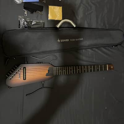 Donner HUSH C Acoustic-Electric Nylon String Classical Guitar– Ultra-Lightweight Travel Guitar with Built-In Tuner, HPS-II Preamp, Headphone Jack & Quick-Release Stand – Sunburst image 1