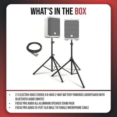 Electro-Voice EVERSE 8 8-Inch 2-Way Battery Powered Loudspeaker (White) Bundle with Focus Pro Audio All-Aluminum Speaker Stand Pack and 25-Feet XLR Male to Female Microphone Cable image 9