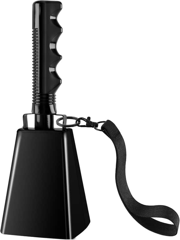 Cow Bell, 9 Inch Cowbells for Sporting Events, Metal Steel Cowbell with Handle, Loud Noise Makers for Football Games, Black Large Hand Bells Cheering Items School Musical Percussion Instruments image 1
