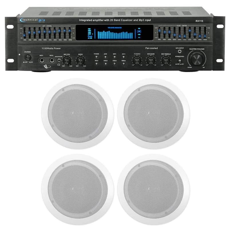 Technical Pro RX113 Home Theater Amplifier Receiver+(4) 6.5" Ceiling Speakers image 1