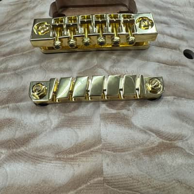 Carlino Rock Bottom Bridge /sustain block, tailpiece system 2025 - Real 14k Gold plating image 1