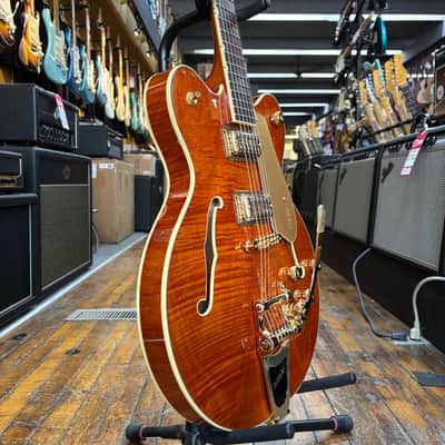 Gretsch Electromatic LTD Flame Okoume Broadkaster Semi-Hollow Electric Guitar with Bigsby Roundup Orange Stain image 2
