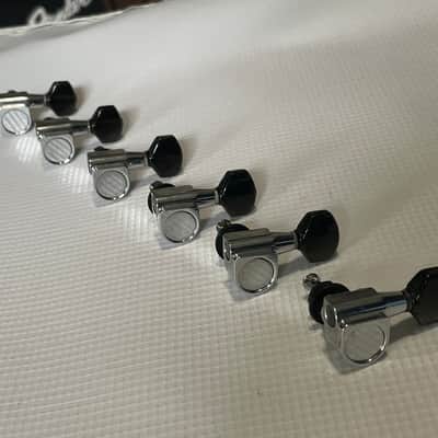 1990's Electric Dual Pin Chrome/Black Tuning Pegs Tuners 6 In Line Fits Ibanez RG Series image 2