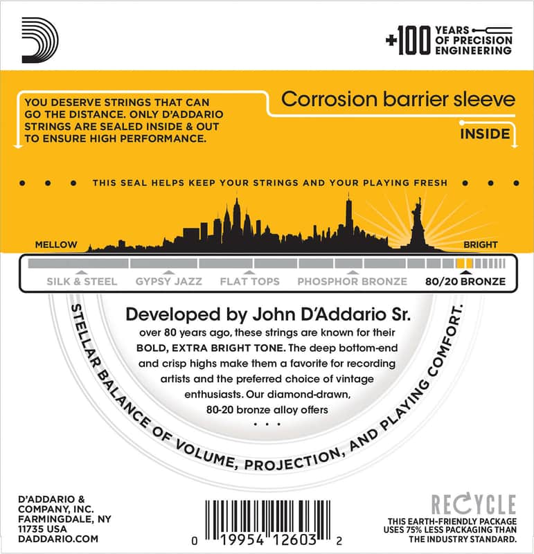 D'Addario EJ14 80/20 Bronze Acoustic Guitar Strings, Light Top / Medium Bottom / Bluegrass Gauge image 3