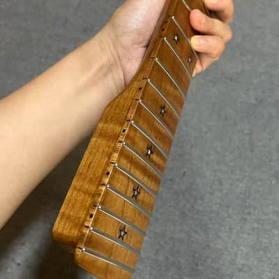 22 fret satin Roasted Flame Maple Electric guitar Neck Parts Inlay Locking nut image 3