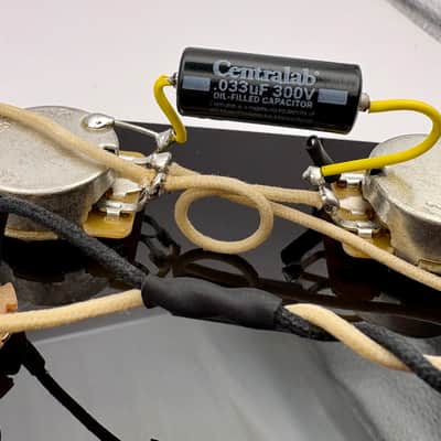 Fender Telecaster 3-way wiring harness upgrade for single coil neck and bridge pickups with 0.033uF paper in oil capacitor image 2