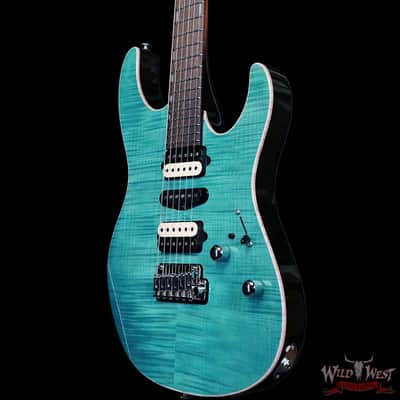 Suhr Custom Set Neck Modern HSH Flame Maple Top Blower Switch 24 Stainless Steel Jumbo Frets Bahama Blue 6.95 lbs image 2