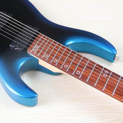 Metallic Blue 7 String Fanned Fret Custom Guitar, Solid Basswood Body with Maple Neck image 6