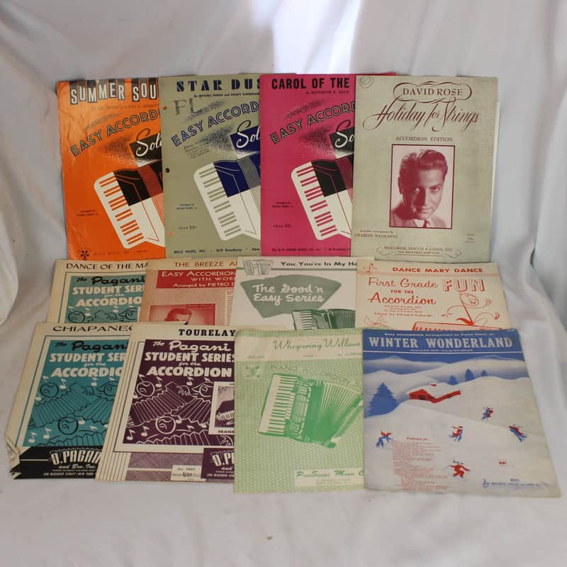 Lot of 12 Vintage Accordion Sheets - Sheets For Beginners (Alfred, Marks, O Pagani) image 1