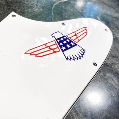 3 Ply White Pickguard for Gibson Thunderbird Bass 1998-2024 with Bicentennial Red & Blue Decal image 6