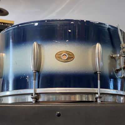 1950's Slingerland 6.5x14 Blue & Silver Duco Student Model Radio King Snare Drum image 14
