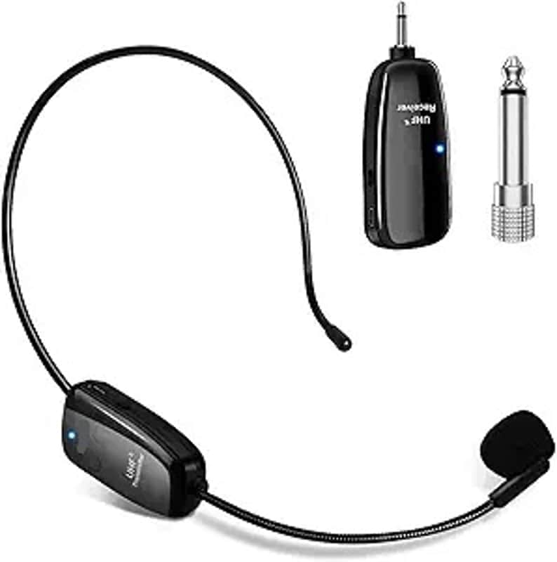 Wireless Microphone Headset, UHF Cordless Head Mic System, USB-C Charging Microphones, 164ft Range, for Voice Amplifier Speaker Teaching Tour Guides image 1