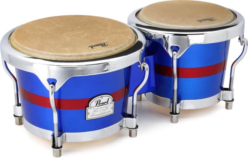 Pearl Jesús Díaz Signature Bongos - Deep Blue with Coral Red Stripes image 1