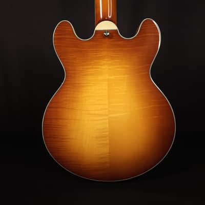 Eastman T484 Gold Burst Finish Flame Maple Thinline Guitar, Hard Case image 4