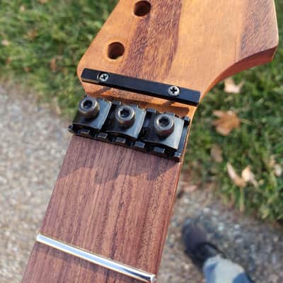 Warmoth Strat Neck, Partly Loaded, Rare Flamed Goncalo Alves, Stainless Frets, Floyd Rose Nut image 3
