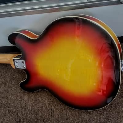 70's Univox Coily U1825 ES 335 size thinline hollowbody 3-Tone Sunburst image 7