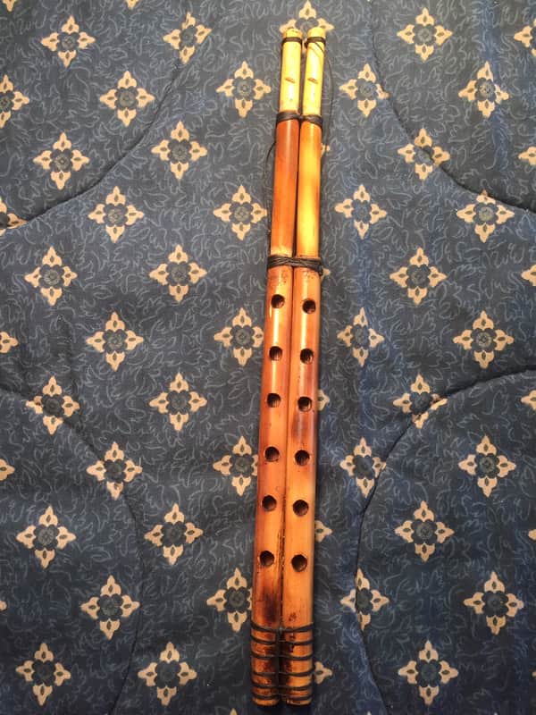No Brand Arabic Mijwiz Double Folk Clarinet - Natural Cane and Bamboo (heat treated and polished with its own oils) 1990s - Natural Cane and Bamboo (heat treated and polished with its own oils) image 1
