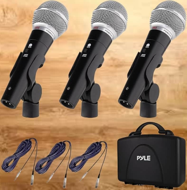 3 Piece Professional Dynamic Microphone Kit Cardioid Unidirectional Vocal Handheld MIC with Hard Carry Case & Bag, Holder/Clip & 26ft XLR Audio Cable to 1/4'' Audio Connection (PDMICKT34),Black image 1