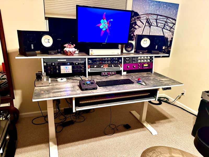 Height Adjustable Birch Plywood Producer Studio Desk - Hand Made - Birch Dark Grey image 1