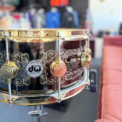 DW 6.5x14 Black Nickel/Gold over Brass Snare Drum -Hand Engraved by John Aldridge (30th Anniversary) image 2