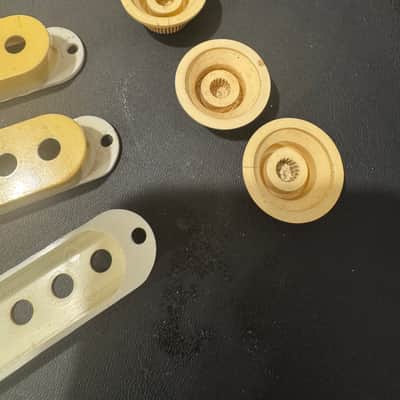Vintage 1980's Fender Stratocaster Pickup Covers and knobs Fujigen Relic image 8