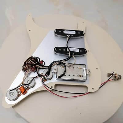 Vintage Cream Guitar HSS Strat Style Loaded Prewired Pickguard, MultiFunction Wiring image 4