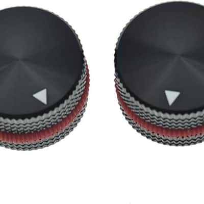 4-Pack 25 * 15.5mm Set Screw Style Aluminium Potentiometer Knobs 1/4" Universal Pot Control Knobs with Rubber Ring and Indicator for Guitar/Bass Equipments Black with Red Ring image 4