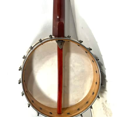 Old 5 string banjo with a painted head The Flapper and the Hummingbird 1930s - Wood and calf skin image 11