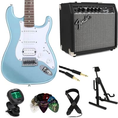 Squier Affinity Series Stratocaster Junior HSS Electric Guitar and Fender Amp Bundle - Ice Blue Metallic image 3