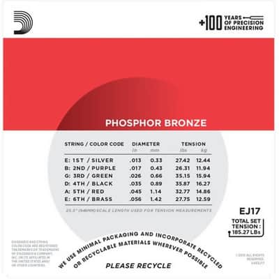D'Addario EJ17 Phosphor Bronze Acoustic Guitar Strings, Medium, 13-56 image 3