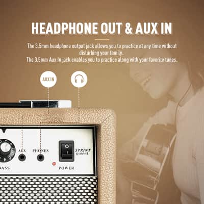 SONICAKE 15W Electric Guitar Amplifier, Portable Combo Amp with AUX Input Headphone Output, Dual-Channel and 3-Band EQ, All-in-one Speaker for Practice - Sprint QAM-15(Shipping from local US,UK,EU warehouse) image 4
