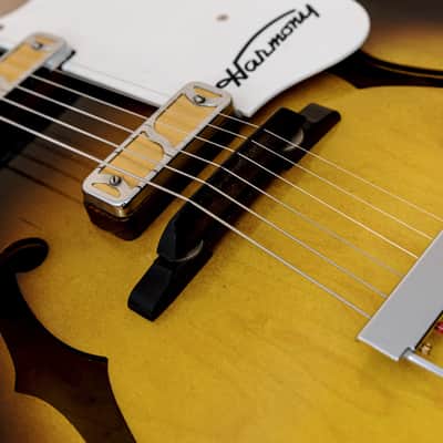 1963 Harmony Rocket H54 Vintage Electric Guitar Sunburst w/ DeArmond Gold Foils image 10
