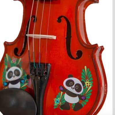 Rozanna's Panda Bear Violin Outfit w Stravinsky Quote 1/2 pearl fine tuners, w/brazilwood bow, case, pearl fine tuners, rosin, strings, set-up, Meets MENC qualiity standards image 1