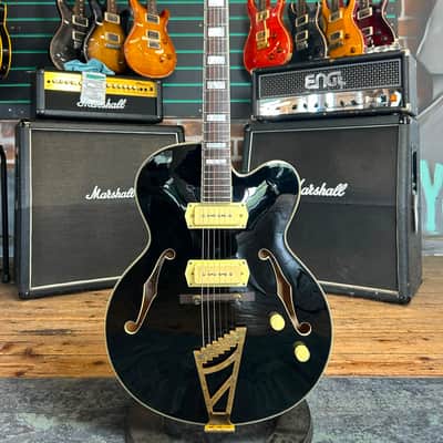 D'Angelico Excel EX-59 P90 Solid Black 2016 Hollow Body Electric Guitar image 1