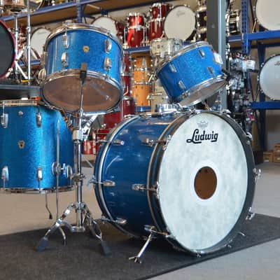 USED Ludwig 4pc Drum Kit - Transition Badge, "Blue Sparkle" image 1