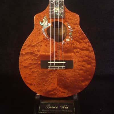 Handmade Tenor Ukulele, Solid Curly Mahogany, Spalted Rosewood, Bird & Floral inlay, Soft-bag, Bruce Wei UN17-2019 image 4