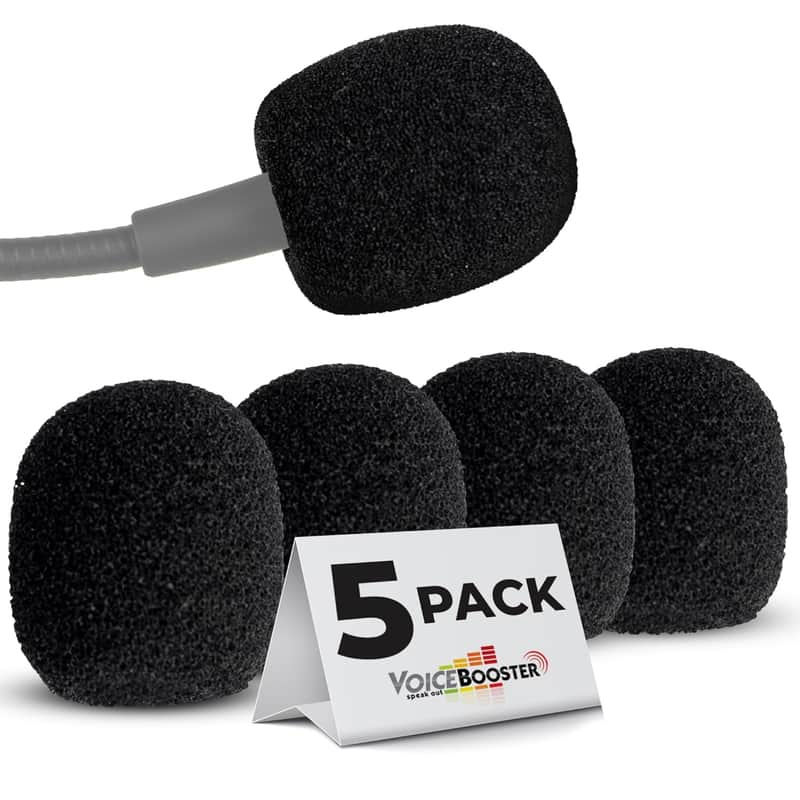 Set Of 5 Replacement Foam Tip For Voicebooster & Aker Microphones – Mic Foam Tip Covers For 1/2-Inch Headset & Tie-Clip Mics – Noise-Reducing Windsocks For Voice Amplifier image 1