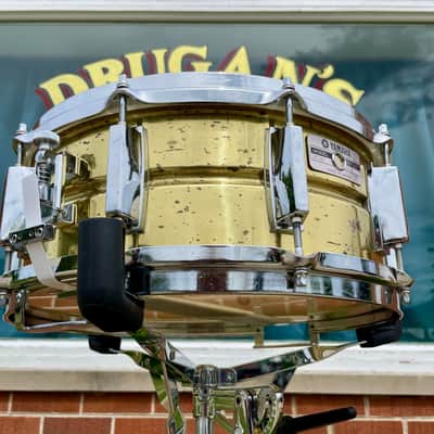 1980s Yamaha SD495 5.5x14 Brass Snare Drum 10-Lug image 11