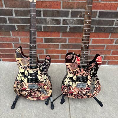Late 2000's Squier Obey Strat & Tele Set of Two Guitars - Obey Propaganda Finish image 1
