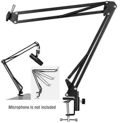 Adjustable Microphone Suspension Boom Arm Stand with Desk Mount, Heavy Duty Steel Scissor Mic Holder image 1