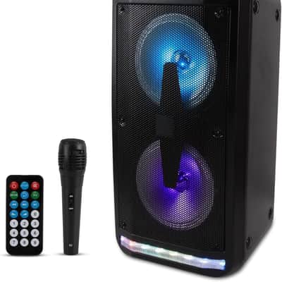 Bluetooth Speaker and PA System - Portable Stereo Karaoke System with Wired Mic, Built-in LED Party Lights, MP3/USB/Micro SD Readers, FM Radio, 8" Subwoofers, 600W MAX, 11.4" x 10.4" x 23.2" image 1