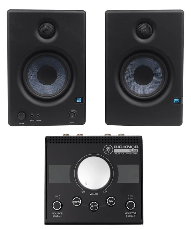(2) Presonus Eris E4.5 Active Powered 4.5" Studio Monitors Bundle with Mackie 2x2 Controller image 1